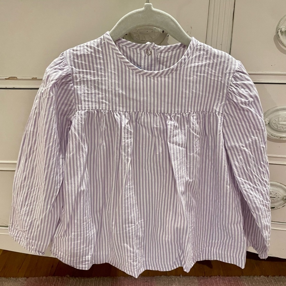 Bella Bliss  size 5 Lavender Striped Top with Yellow Pom Poms Tied down back